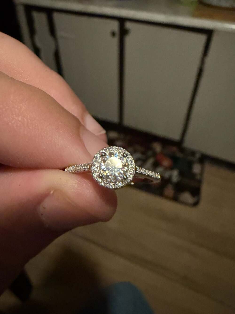 Round Cut Halo  Ring with Pave Band 0.5 carat moissanite